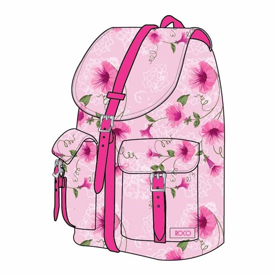 ROCO Backpack Floral Pink 1 Zip. 16+P.Case