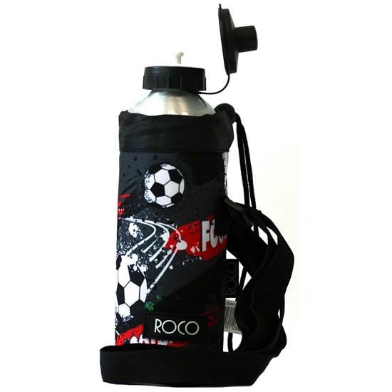 ROCO Water Bottle Alum w/holder Soccer Bk 1000ml