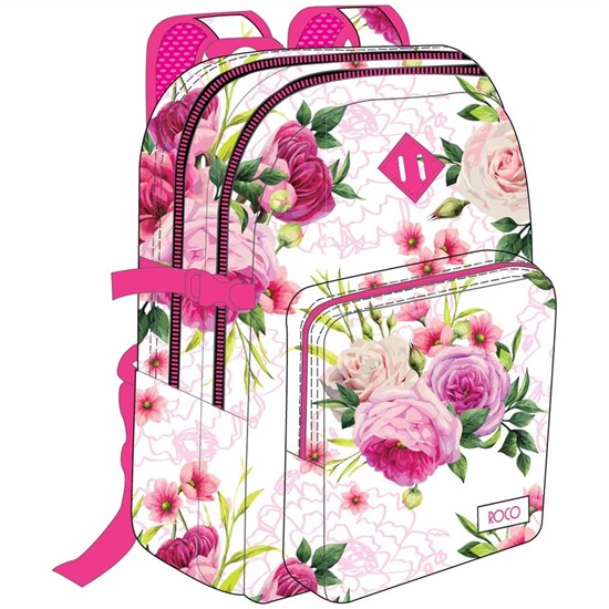 ROCO Backpack Floral White 3 Zip. 18+P.Case