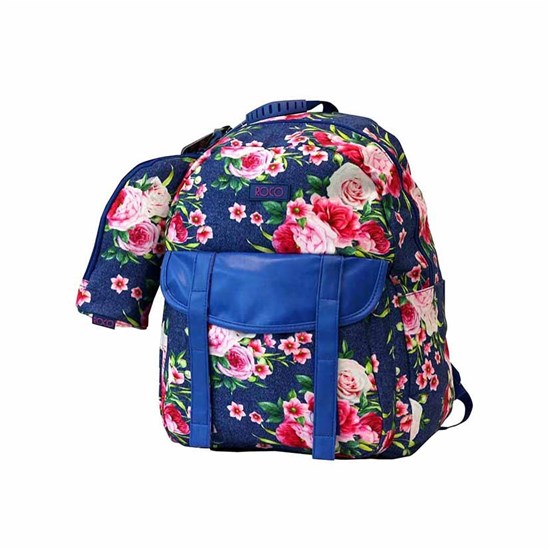 ROCO Backpack Floral D.Blue  1 Zip. 17+P.Case