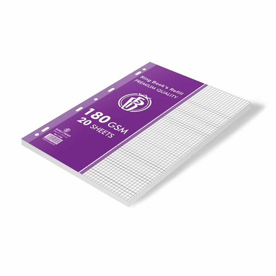 Ringbook Refill Bristol180g Quad 5mm 20sh A4 white